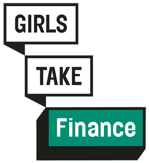 Mädchen nehmen Finance-Logo