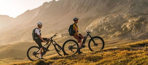 Mountain bikers having a break