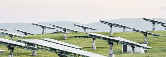 Solar Panels In Countryside At Dusk