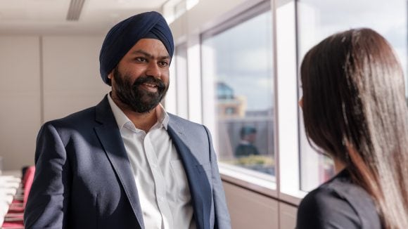 Colleagues having conversation at UBS 5 Broadgate, London