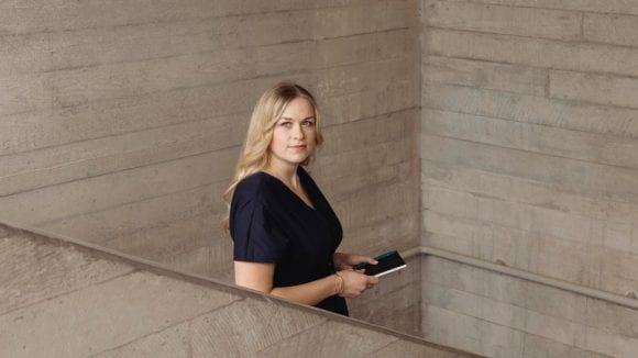 Woman walking on stairs