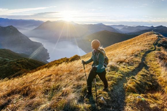 A person hiking in the mountains