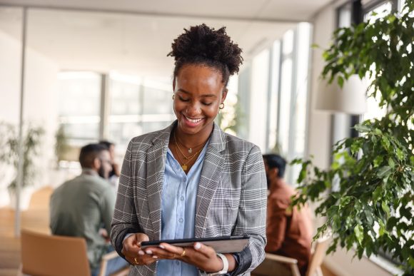 Woman working on a tablet