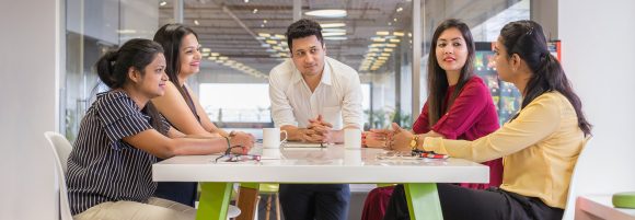 Meeting at large square table