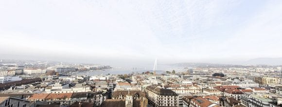 Elevated view of Geneva with Lake