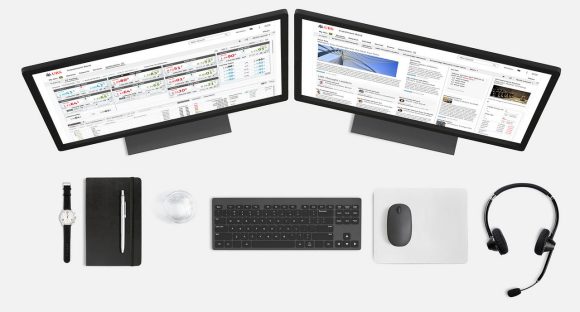 Screenshots of UBS Neo FX Trading and Insights pages on desktop computers