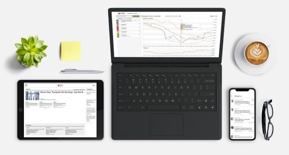 Screenshots of UBS Neo Differentiated Content and Tools pages on a tablet, mobile phone and desktop computer