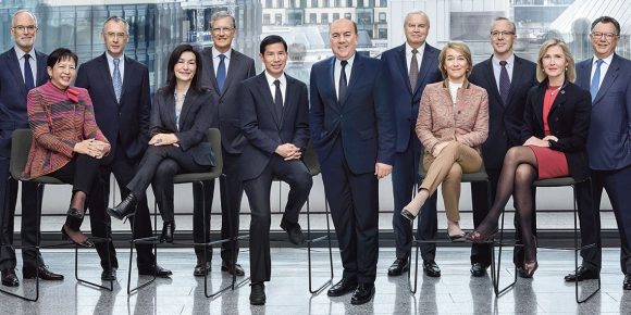 UBS's Board of Directors as a group in front of the London skyline