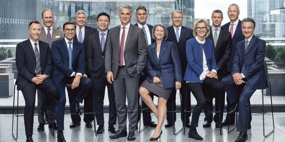 UBS's Group Executive Board as a group in front of the London skyline