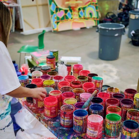 Katherine Bernhardt in her studio. Photo credit: Wil Driscoll.