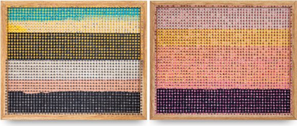 ‘Landscape Study I,’ 2024 ‘Landscape Study II,’ 2024 Punched Shweshwe, thread, oak wood and acrylic on canvas