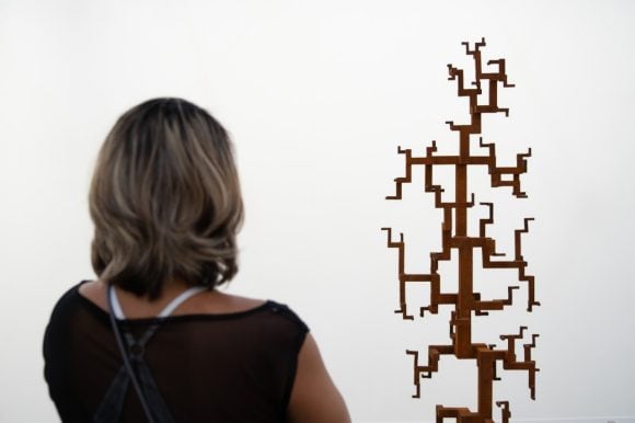 Woman looking at an art