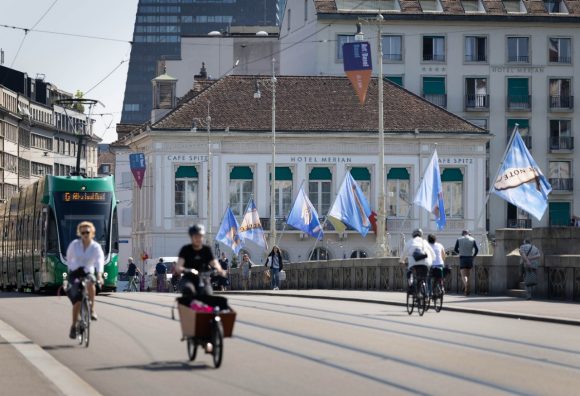 City bridge cyclists