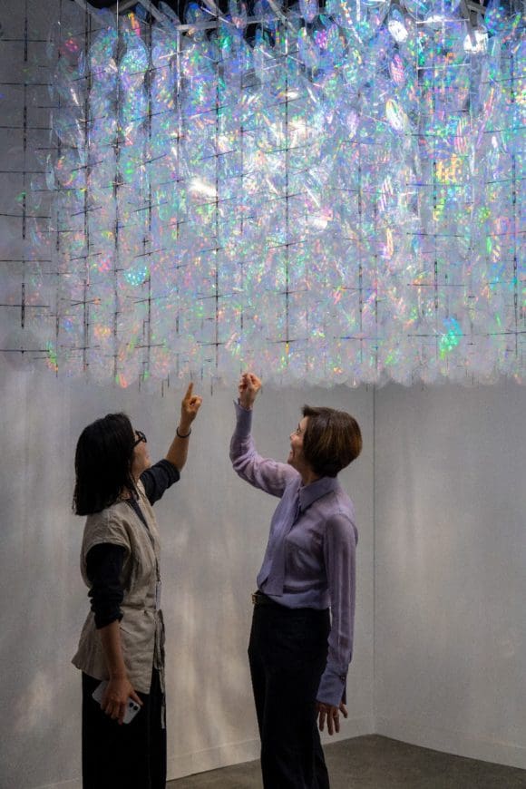 Woman viewing light art