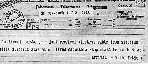 Telegram announcing Simonius' and Staehelin's survival