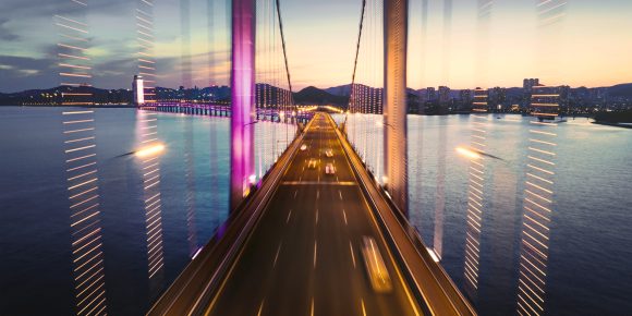 Cross-sea bridge at night