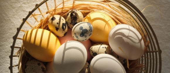 Golden basket with Easter eggs