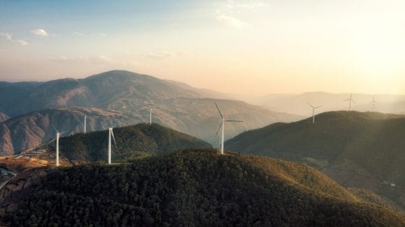 Landscape with wind turbines