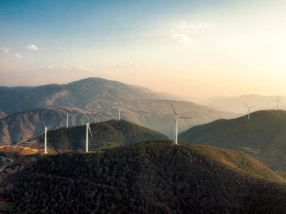 Landscape with wind turbines