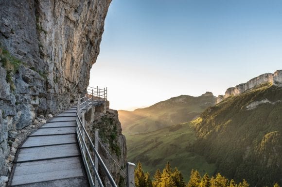 Boardwalk in Appenzell mountains, Switzerland