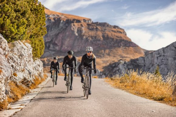 Three cyclists on road