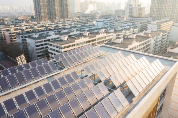 Solar panels on top of building