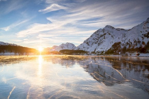 Frozen alpine lake, Sils Maria, Engadine