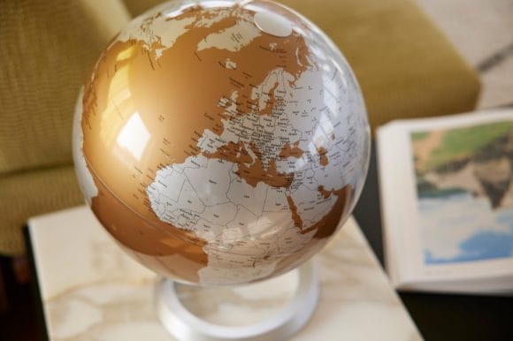 A globe on a coffee table