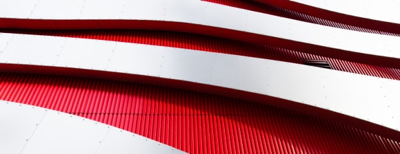 Red striped building facade