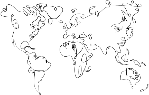 Illustration of world map using faces
