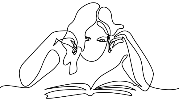 Illustration of girl reading a book
