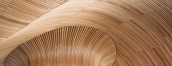 architectural structure with wooden veneers