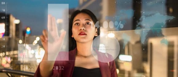 Businesswoman working with touch screen