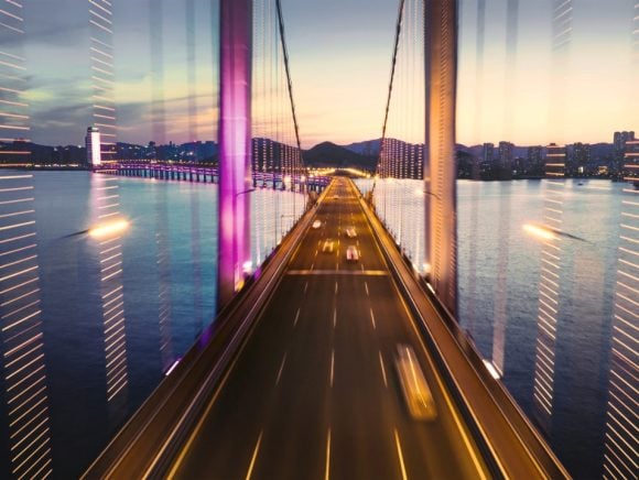 Cross-sea bridge at night