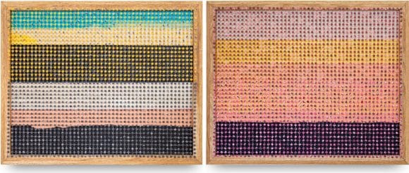 ‘Landscape Study I,’ 2024年 ‘Landscape Study II,’ 2024年 Shweshwe布料、線、橡木和塑膠彩布本布本