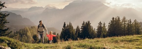 Father and daughter in the moutains.