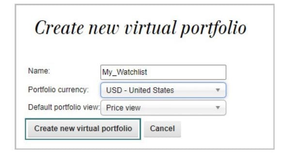 Create a new virtual portfolio