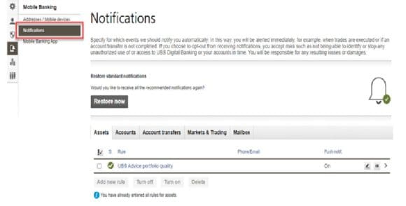 Notification on Ebanking