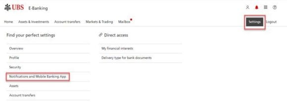 Ebanking menu Setting