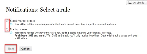 Notification select a rule