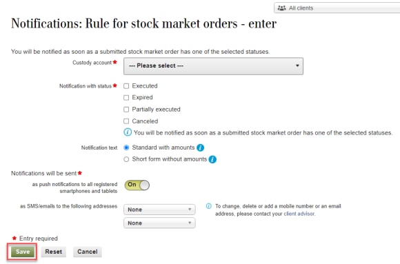 Notification rules click and save