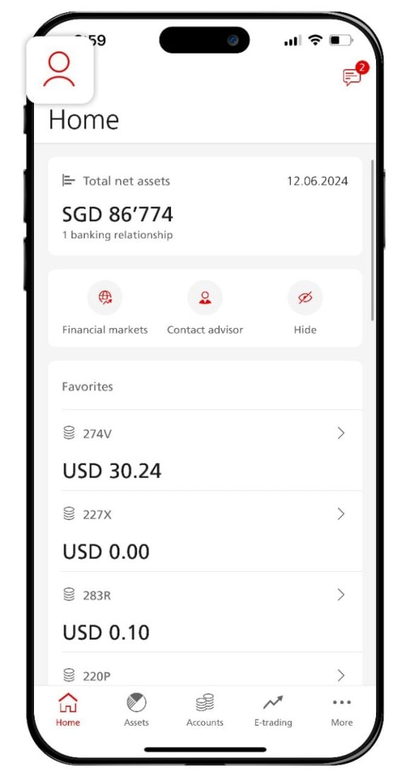 Mobile banking homepage