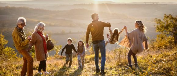 Multi-generation family having walk in nature