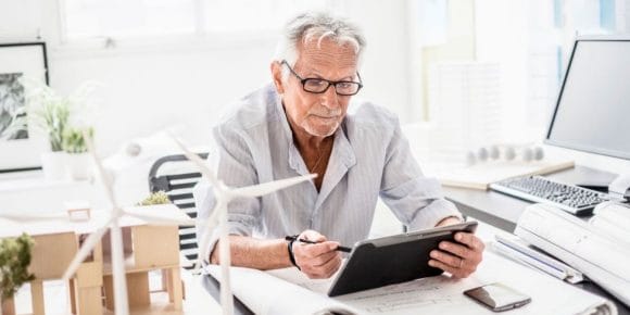 Man working on tablet