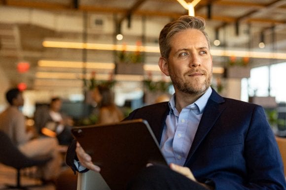 Man working with tablet computer