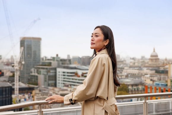 Woman on rooftop of UBS 5 Broadgate, London