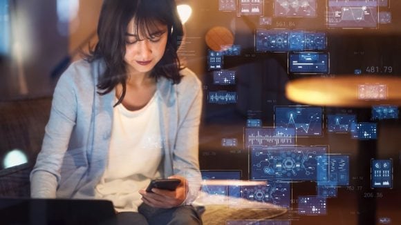 woman trading on phone