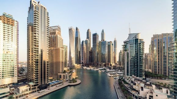 city skyscrapers along the river