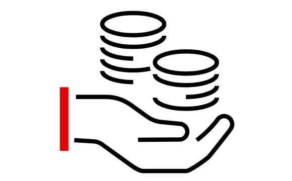 Ilustración de una mano con un montón de monedas 