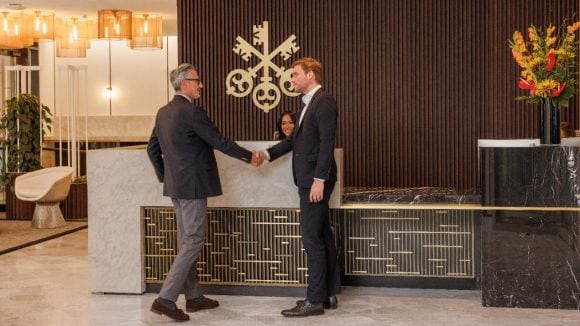 Details for Interior detail with UBS key symbol and pedestrian